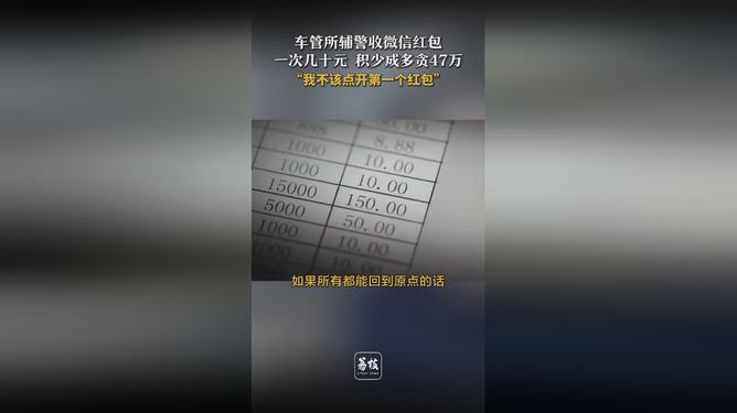 辅警一次收几十元红包贪了47万